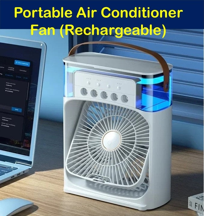 Portable Air Conditioner Fan (Rechargeable), Mini Air cooler with ice and humidifier